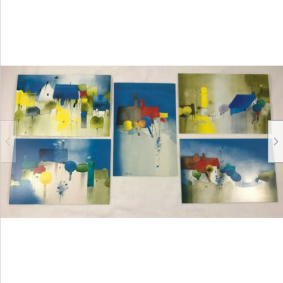 5 Heinz Hoffmann Unused Postcard Art Prints Village Houses Bright Abstract 4x6" - Picture 1 of 3